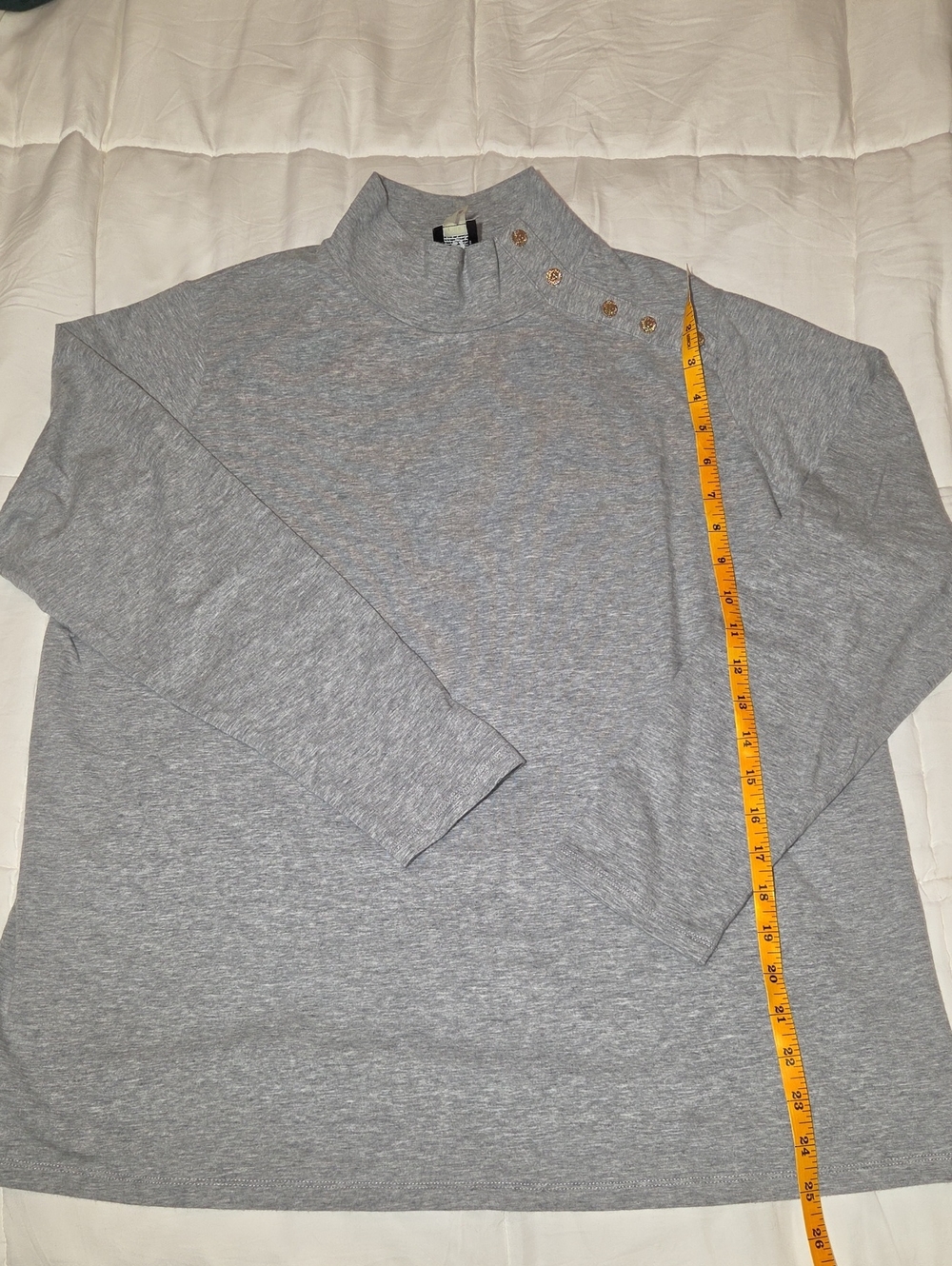 Anne Klein Sport Light Gray Turtleneck Sweater with Shoulder Buttons
